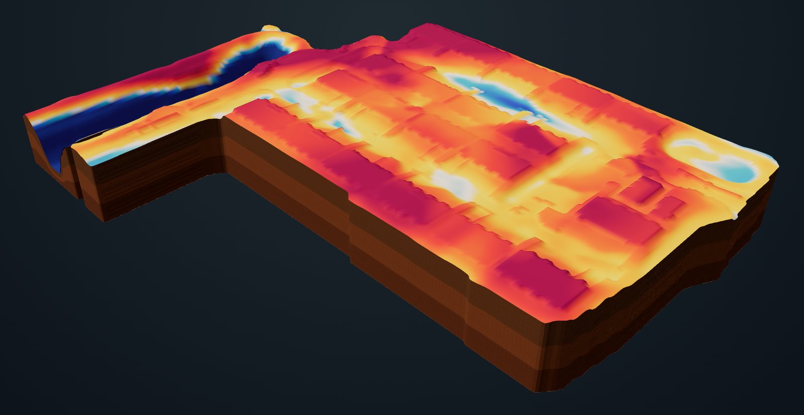 3D model of the finished subgrade colored by cut and fill
