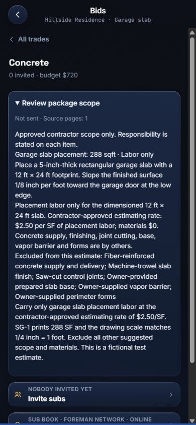 The actual draft package scope on mobile