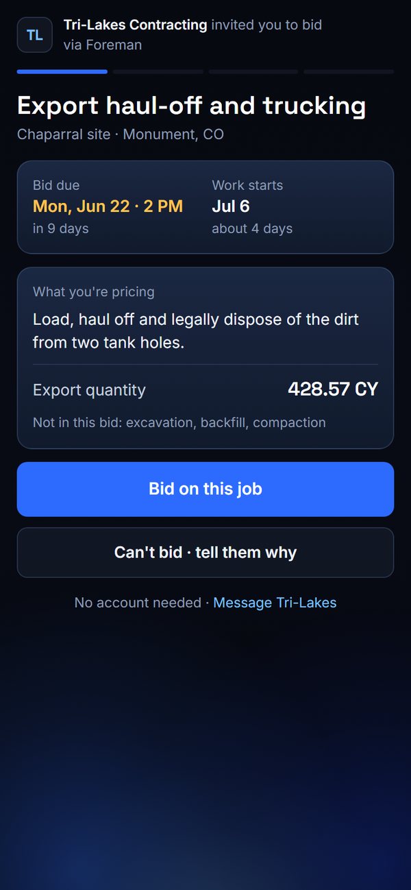The bid invite a sub sees