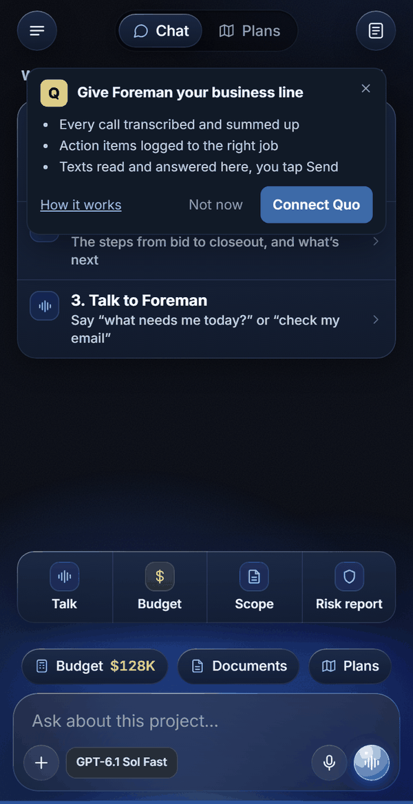 Foreman's 'Give Foreman your business line' card