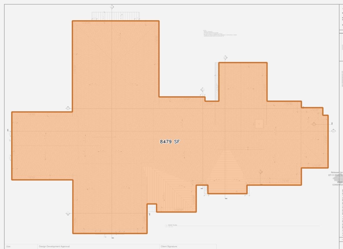 (d) one plane · 8,479 SF vs 8,583 reference