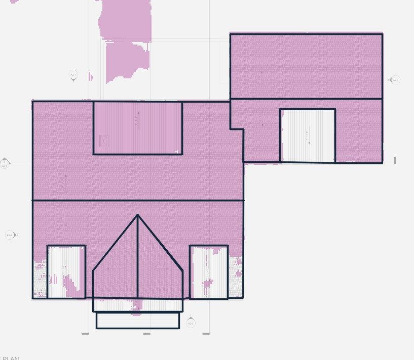 R12 · gray-filled roof, hatch-model region (magenta) vs reference